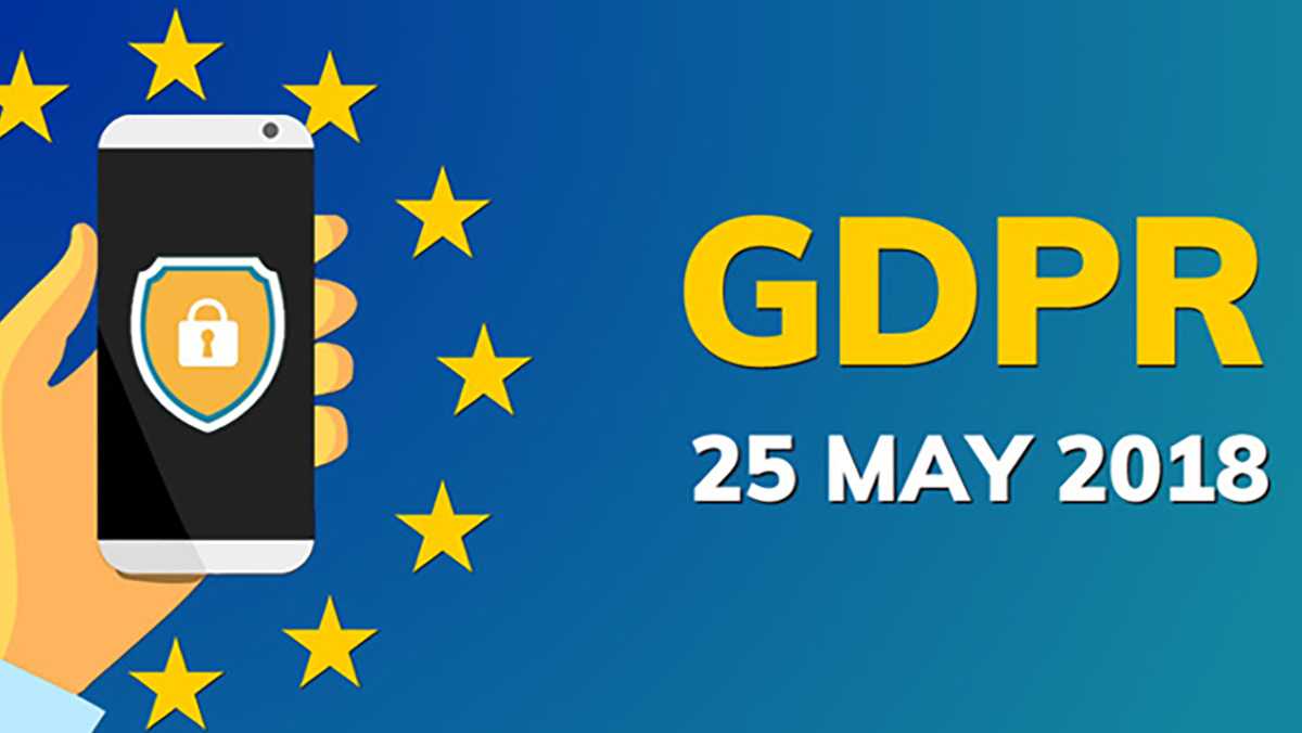 Banner announcing the new GDPR legislation, May 25, 2018