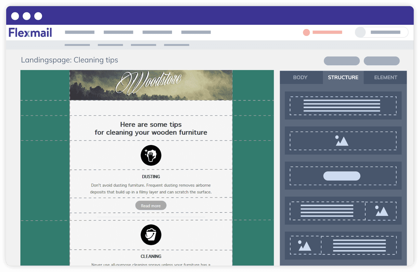 Design de landing page avec drag & drop