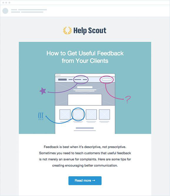 Example email from Helpscout with one topic
