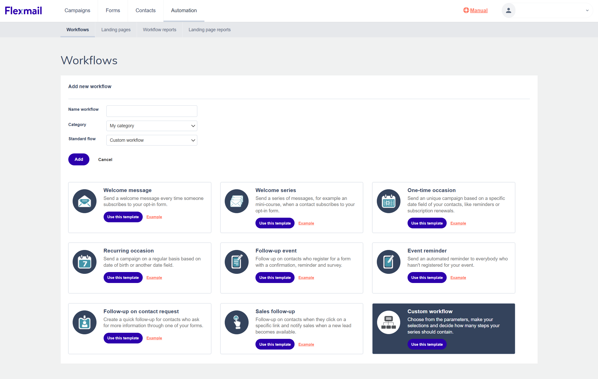 Flexmail email marketing software - choose from different types of workflows Flexmail email marketing software - choose from different types of workflows