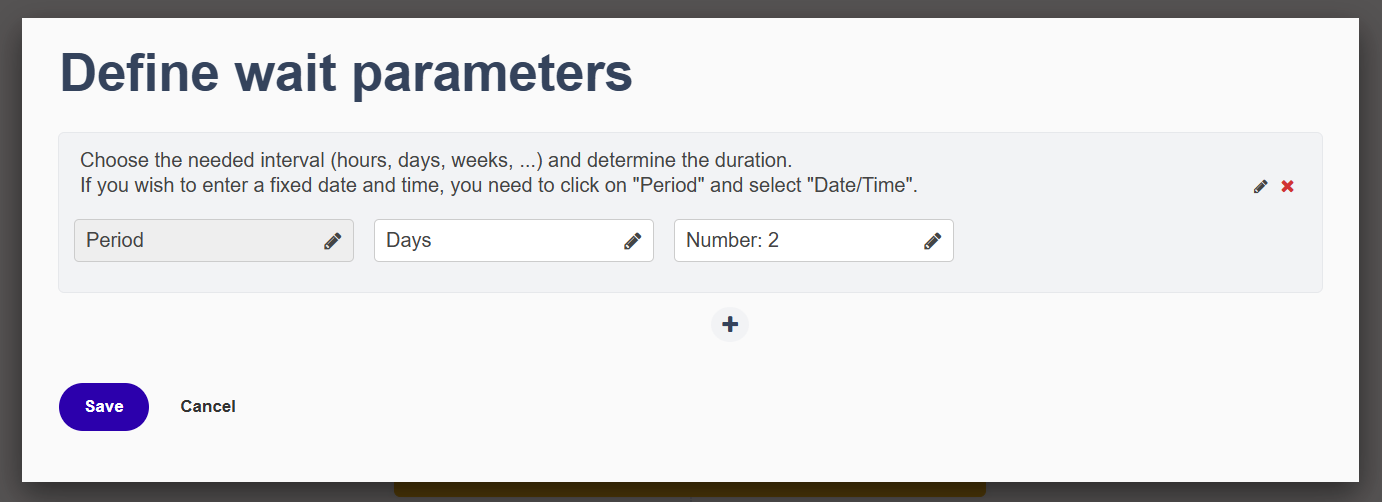 Flexmail email marketing software - determine the period for your wait block Flexmail email marketing software - determine the period for your wait block