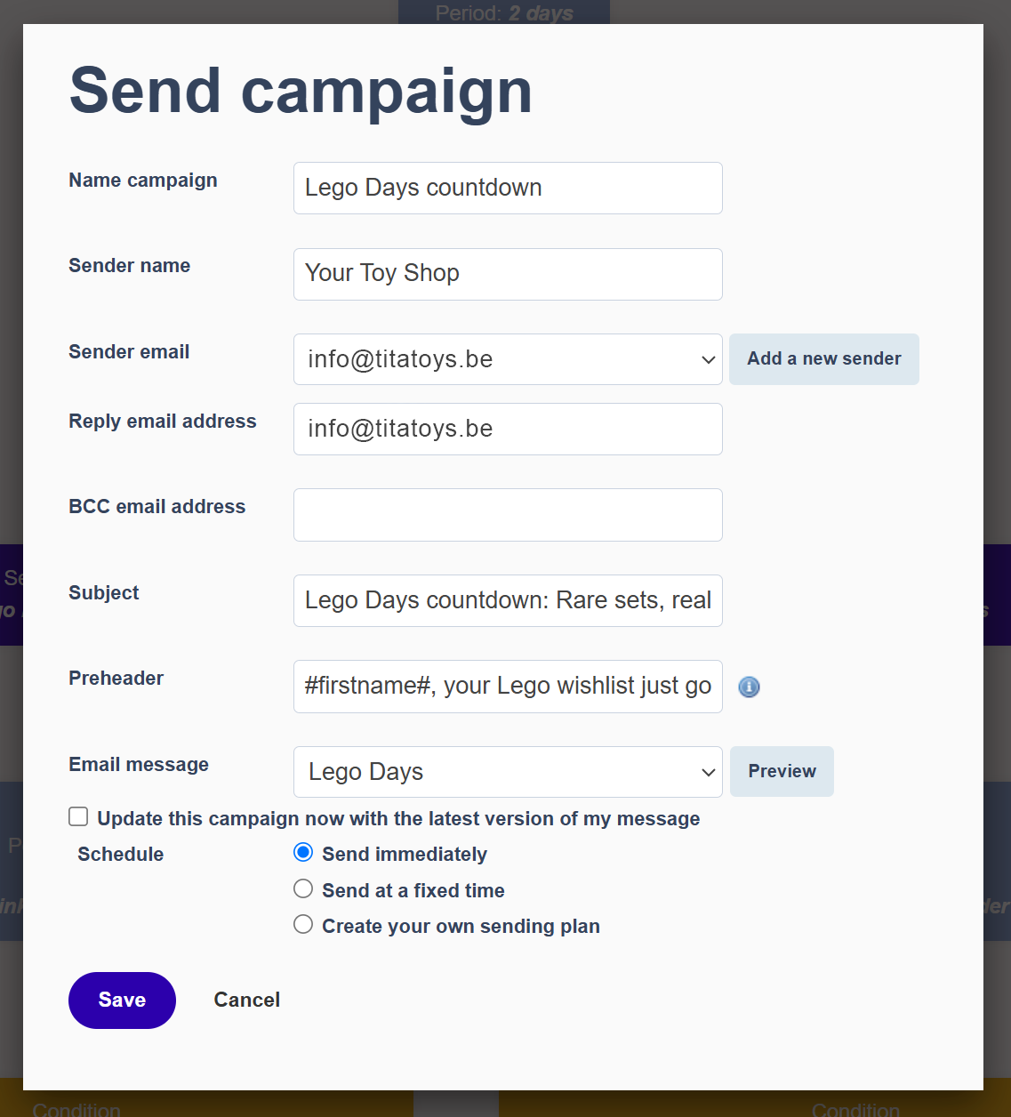 Flexmail email marketing software - send campaign by filling in all campaign details Flexmail email marketing software - send campaign by filling in all campaign details